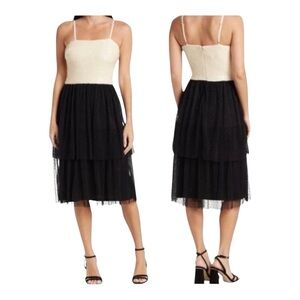Dress The Population Kady Tiered Tulle Midi Dress | Cream and black| NWT